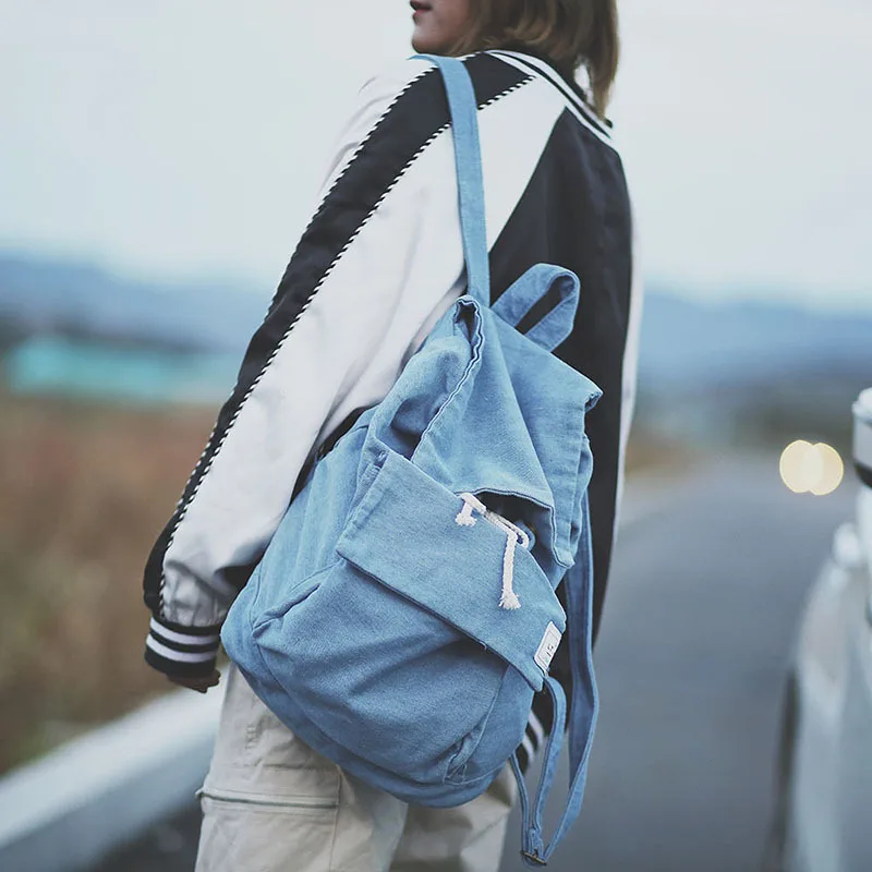 Шикарный школьный женский рюкзак ins lazy wind джинсовая сумка в стиле ретро