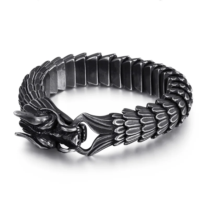 

Punk Animal Dragon Charm Bracelet Men Stainless Steel MatteShiny China Dragon Blessing Bracelet Amulet Bangle Jewelry