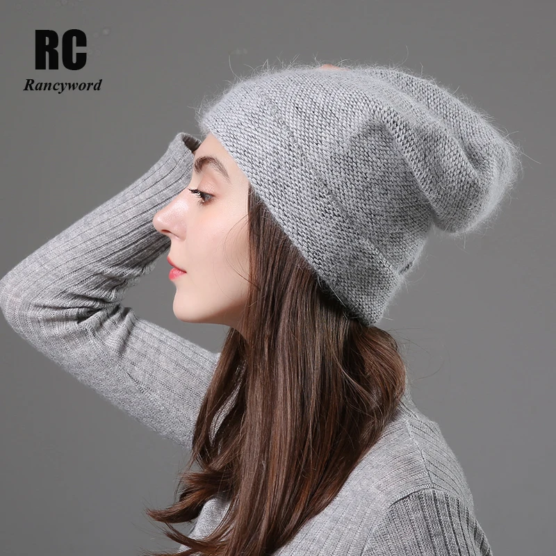 

[Rancyword] женские зимние шапки, облегающие шапки, вязаная шапка из кроличьей шерсти с мехом, женские шапки с реальной искусственной кожей, одно...