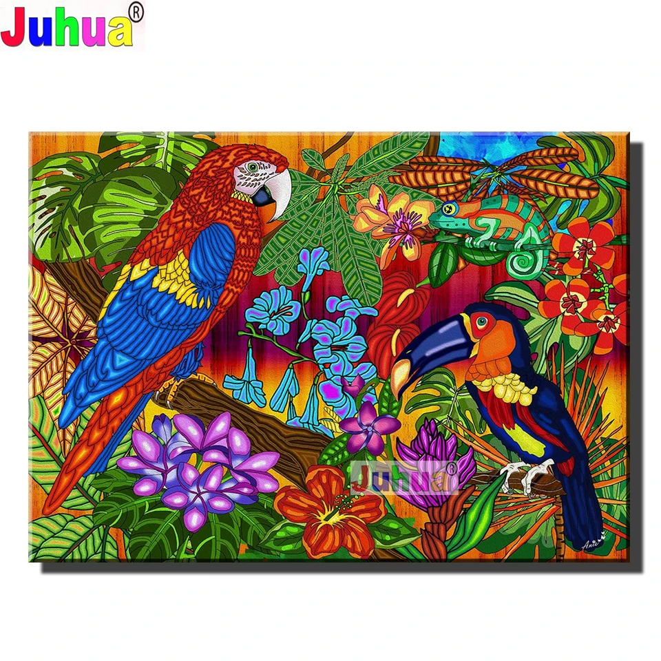 

5d DIY Diamond Embroidery"Parrot Flower"3d Cross Stitch Diamond Painting Mosaic Animal Birds Handicraft Art Gift Home Decor
