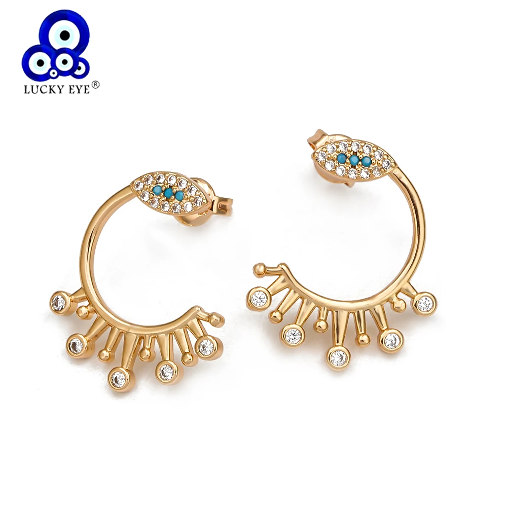 Светильник Lucky Eye серьги гвоздики с синим цирконием золотой цвет медь Турецкий
