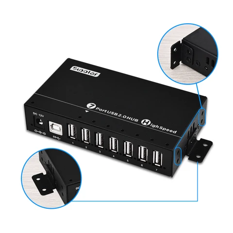 Sipolar A-172 новый дизайн USB 2,0 HUB с 36 Вт 12 В 3 А адаптером питания, алюминиевый 7-портовый USB-концентратор для зарядного устройства, черный