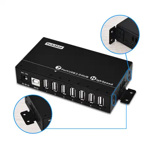 Новый мини-концентратор Sipolar USB 2,0, 36 Вт, 12 В, 3 А, адаптер питания, алюминиевый 7-портовый USB-концентратор для зарядного устройства, черный