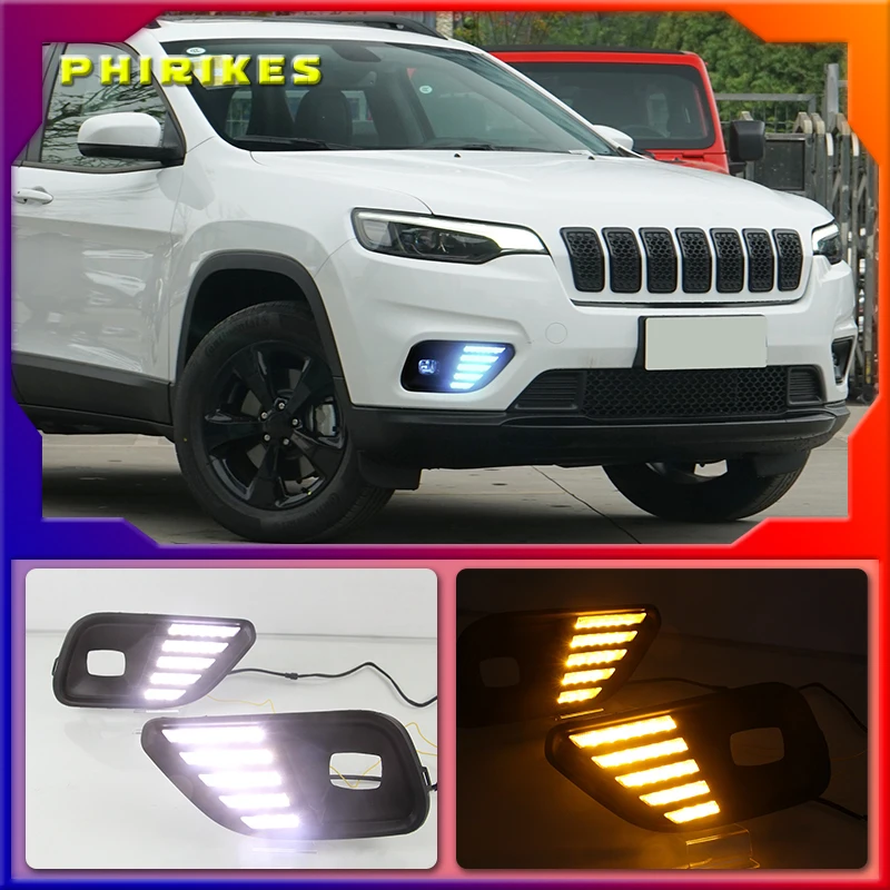 

1Set LED Daytime Running Light For Jeep Cherokee 2019 2020 Car Accessories Waterproof ABS 12V DRL Fog Lamp Decoration
