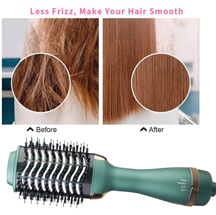 

Professional Hair Dryer and Volumizer 3 in 1 Hot Air Brush Blow Dryer Comb Curling Iron Hair Straightener Brush 110V