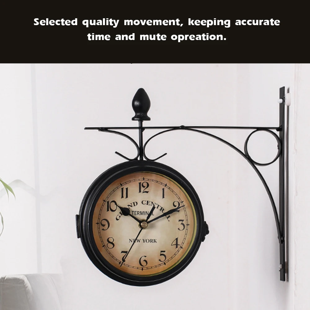 Винтажные Двухсторонние настенные часы с питанием от батарейки металлическое