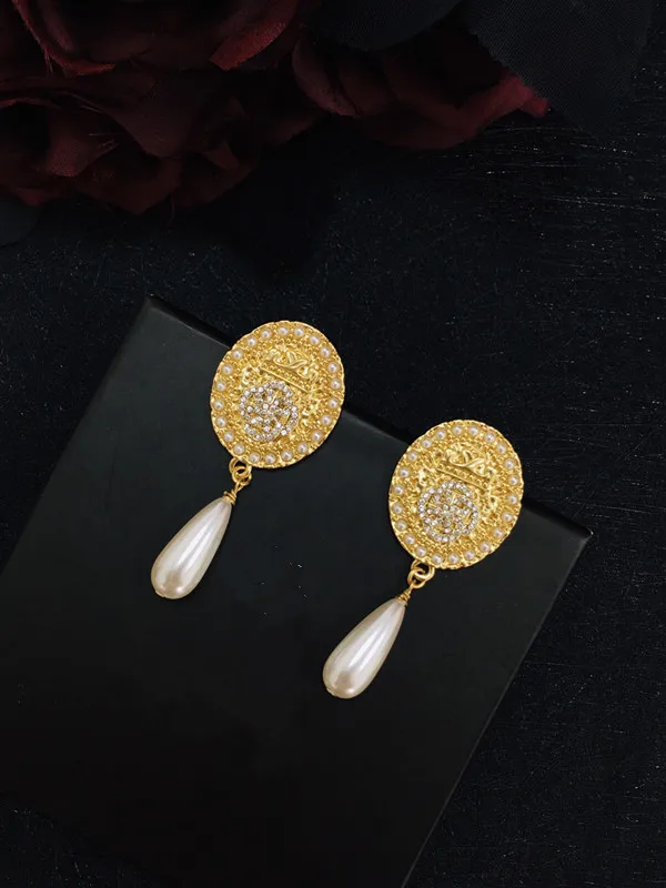 

New retro pearl with diamond drop pearl earrings