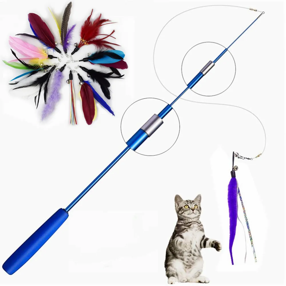 Интерактивная игрушка для кошек, перьевая палочка, палочка для домашних животных, выдвижной питомец, запасной колокольчик, товары для котят