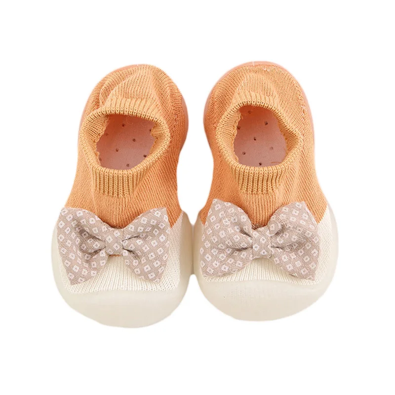 Baby Girls Shoes Kids Floor Anti-Slip Toddler Sock Bow Soft Soled First Walkers Stretch Knit Shoes (1-3 Yeass)