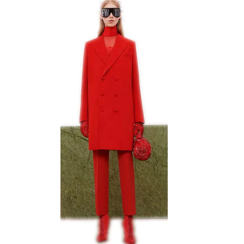 Женский офисный костюм с двубортным пиджаком элегантные Брючные костюмы жакет