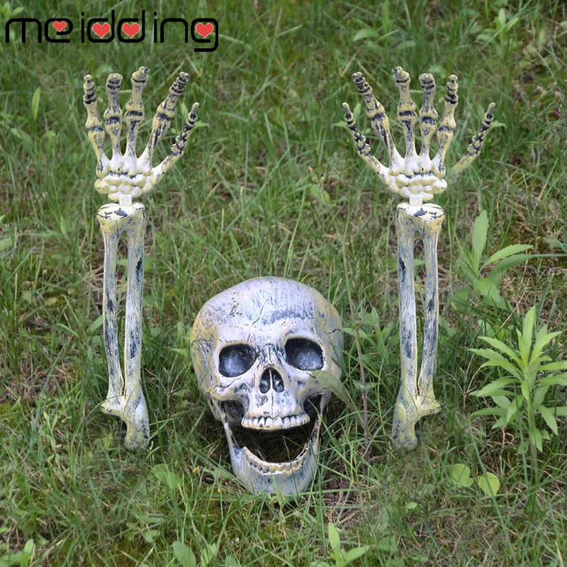 

1 Set Skeleton Halloween Prop Plastic Lifelike Human Bones Skull Figurine For Home Horror Garden Halloween Party Decoration