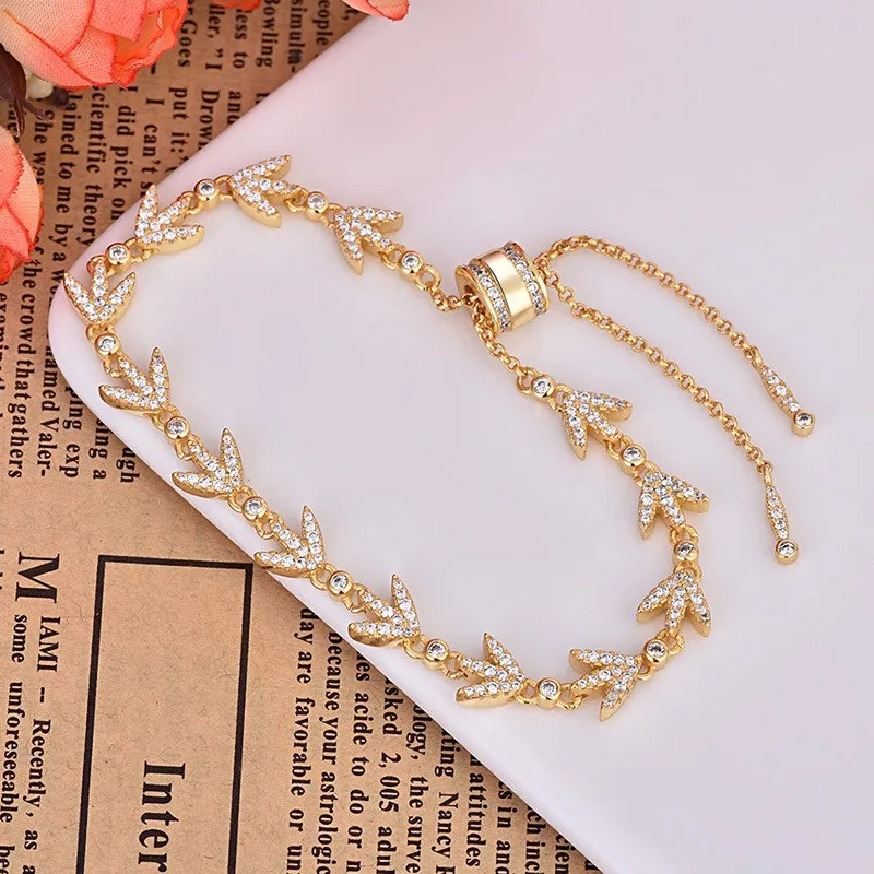 

New Gold Color Crystal Zircon Tree Leaf Bracelet For Women Charm Bracelets And Bangles Friendship Female Jewelry Gift Zk30