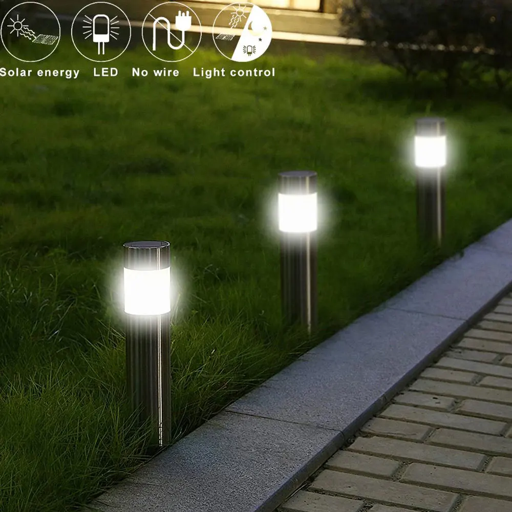 LED Solar Lawn Lamp Outdoor Garden Path Light Stainless Steel Bollard Led Stick Lights White | Лампы и освещение