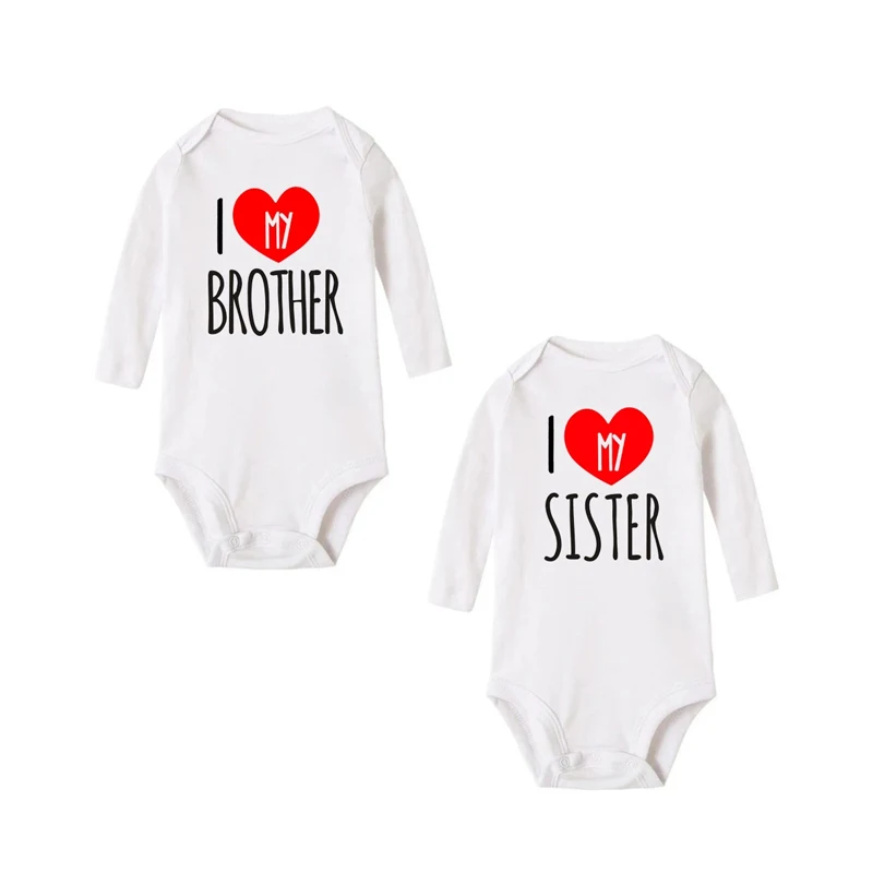 Летние комбинезоны с длинным рукавом и надписью I Love My Sister/ Brother|Боди для малышек| |
