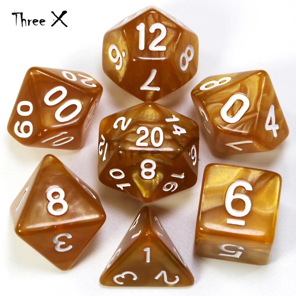 Brown with White Ink Фирменная Новинка 7 шт./компл. многогранные TRPG игры для Подземелья и Драконы непрозрачные D4-D20 Multi по бокам кости Pop для игровая - Цвет: Brown with White Ink