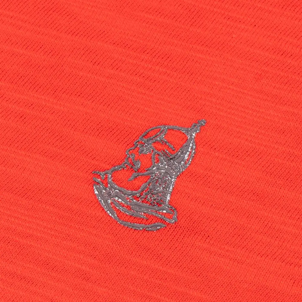 Лонгслив Великоросс однотонный алого цвета V образный ворот фламированная