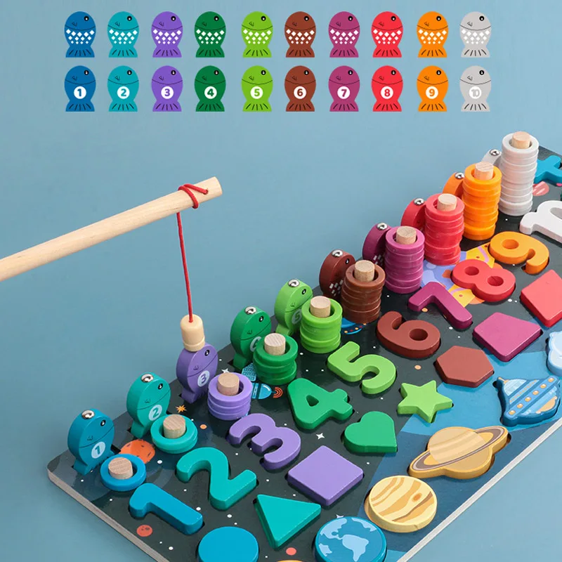 

Montessori Educational Wooden Toys For Children Busy Board Math Fishing Geometry Wooden Letters Matching Game Board Gift F2244H