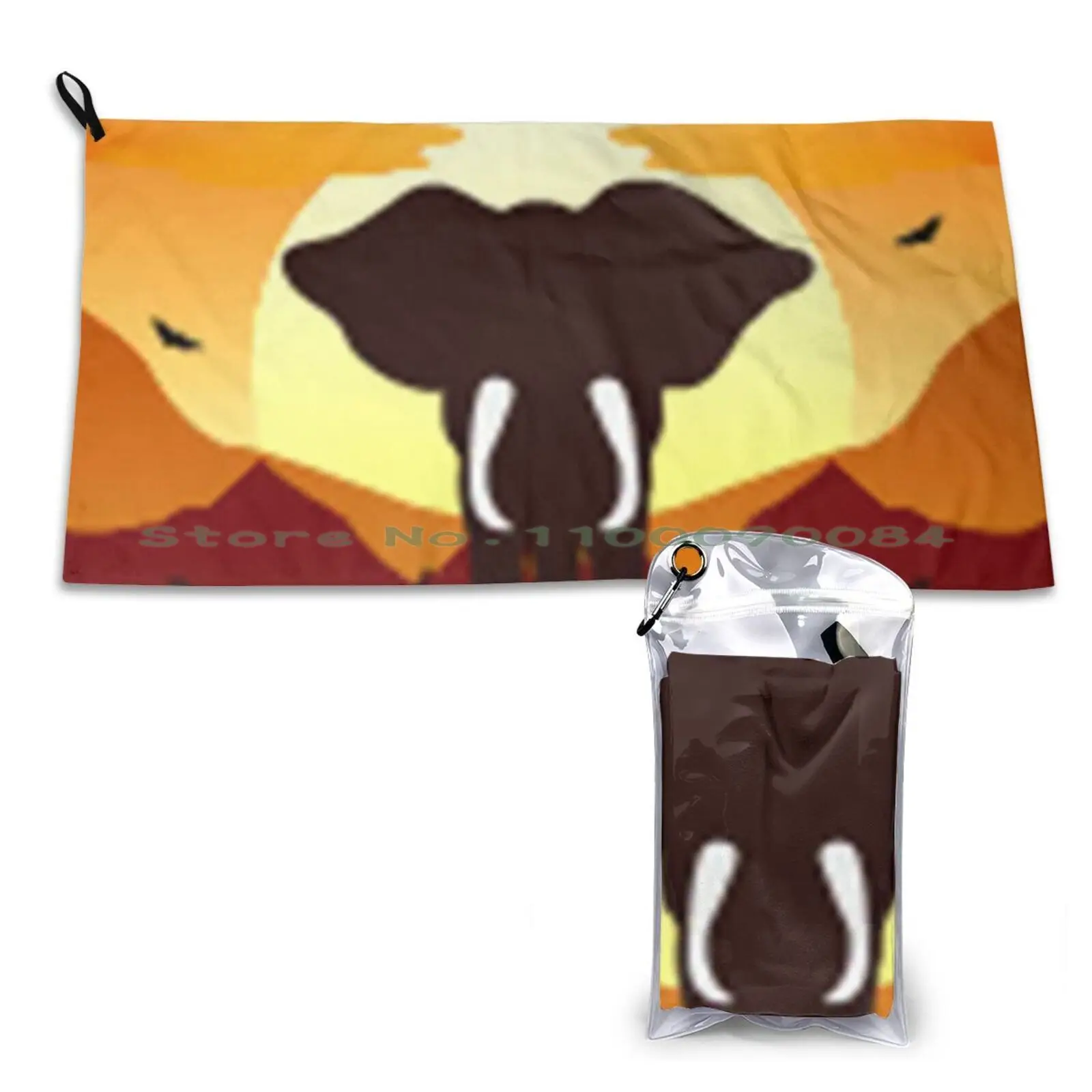 

Быстросохнущее Полотенце «Слон на закате», портативное полотенце для спортзала, ванны, дикой природы, с изображением слона на закате, оранж...