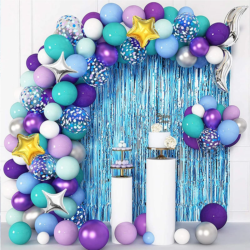 Guirnalda de fondo de confeti de cola de sirena, cortinas de decoraci&oacute;n de fiesta de cumplea&ntilde;os para ni&ntilde;a, decoraci&oacute;n de boda, 122 Uds.-0