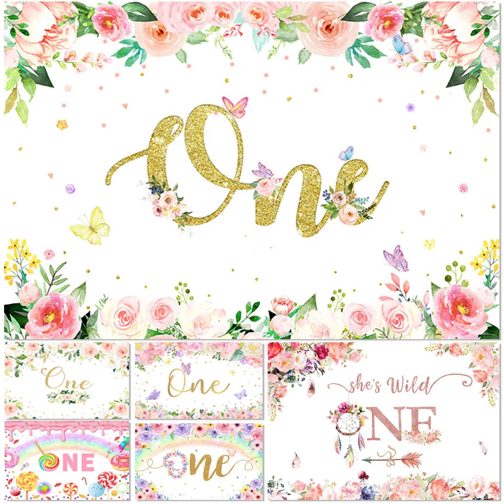 

First Birthday Backdrop For Butterfly Flowers Background for Photography Baby Shower Party Decoration Banner Personalized Poster