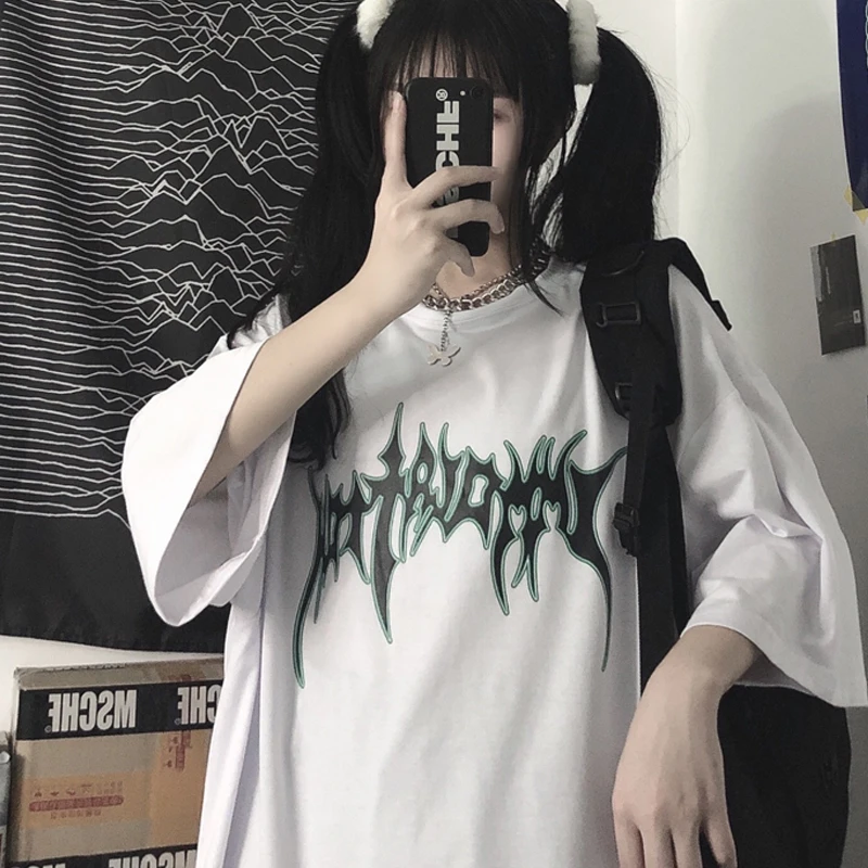 Футболка женская с коротким рукавом свободный винтажный топ буквенным принтом в