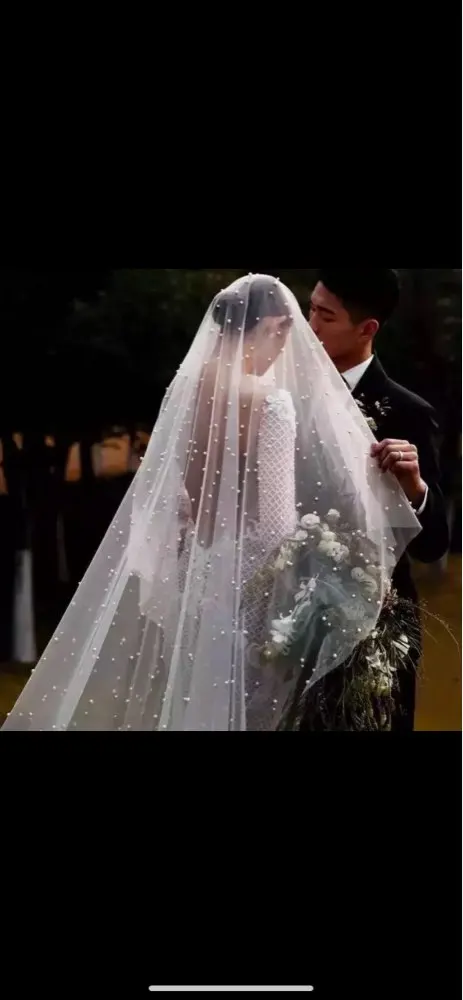

White Ivory 4 Meters Long Wedding Veils with Pearls Bridal Veil Wedding Accessories Bride Custom Wedding Veil