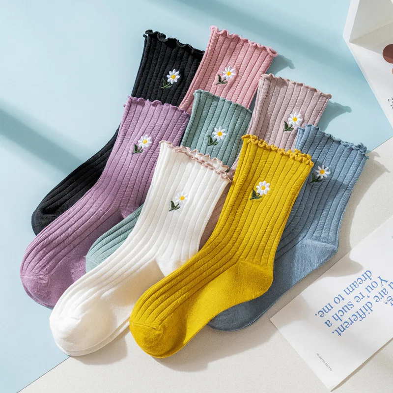 

Women's Liitle Flower Socks Girl's Socks Simple Solid Color Socks Korean Style Women's Long Socks Kawaii Happy And Funny Socks