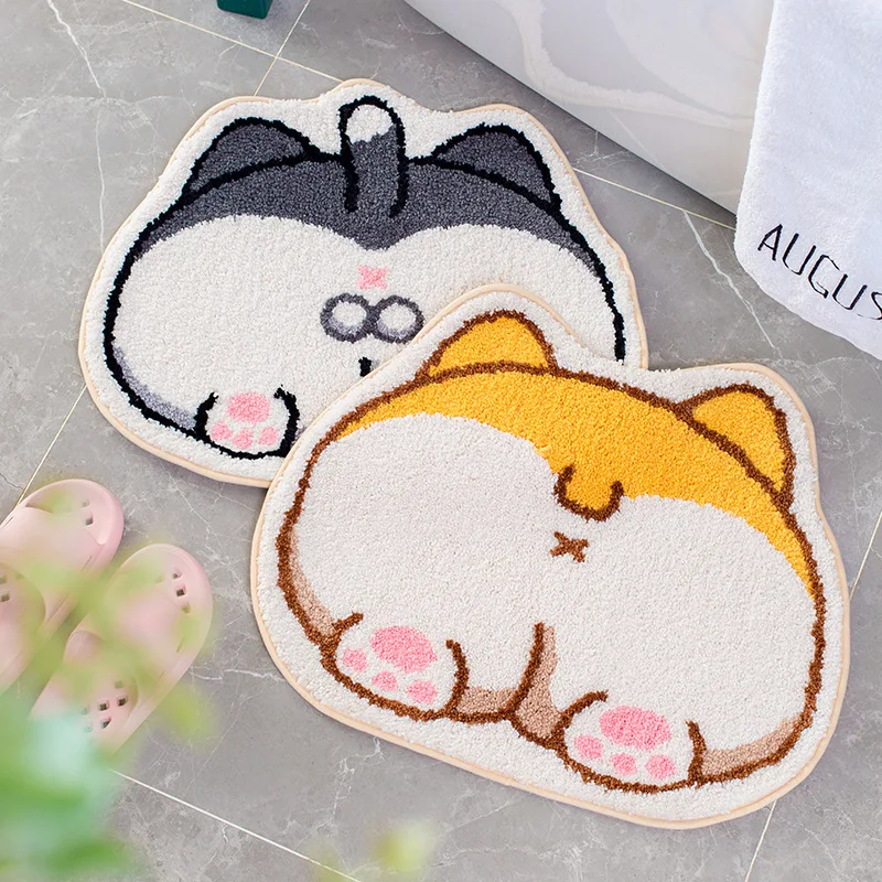

Bath Mats Non-Slip Carpets Floor Rugs Cute Animal Corgi Cat Back Absorbent Kitchen Living Room Restroom Bathroom Shower Entrance