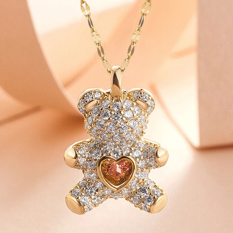 

Teddy Bear Necklace for Women Stainless Steel Jewelry Neck Chain Gold Silver Fashion Birthday Present Hallowe Gift for Girl