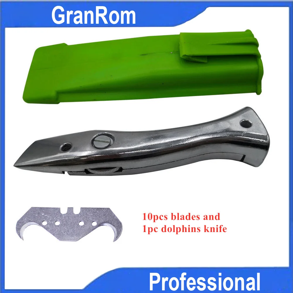 10PCS L and knife Дельфин ПВХ цинк-алюминиевый сплав ручка рулон нож для пола обои ковер режущий инструмент с 10 шт. лезвие - Цвет: 10PCS L and knife