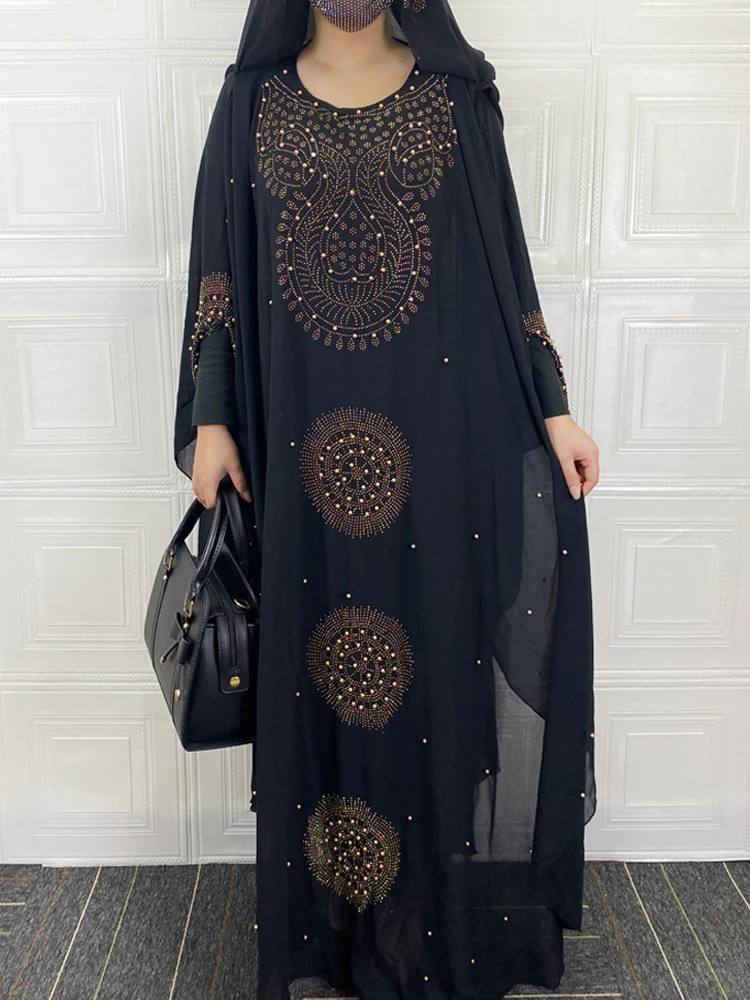 Luxury African Dresses for Women 2022 New Clothing Dashiki Diamond Abaya Dubai Robe Evening Long Muslim Dress Hood Cape | Тематическая