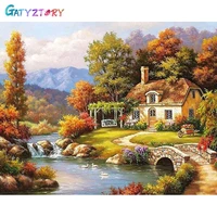 gatyztory zero basis diy painting by numbers handpainted oil painting house landscape picture colouring wall decor
