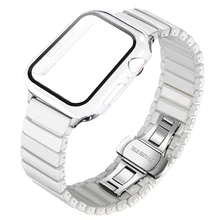 2pcs for apple watch se 6 44mm 40mm band + case with screen protector for iwatch 5 4 3 42mm 38mm luxury Ceramic strap + cases