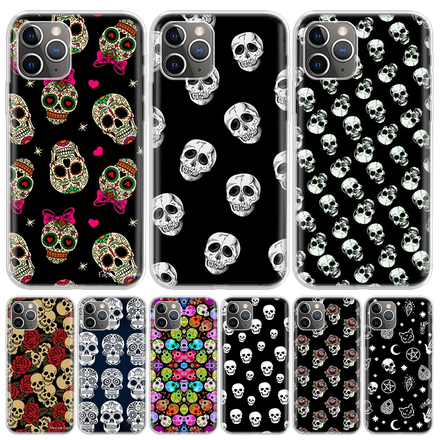 

Flower Skull Silicone Case Coque For iPhone 13 Pro Max 11 12 Pro XS MAX X XR 7 8 6 6S Plus SE 2020 Back Cover