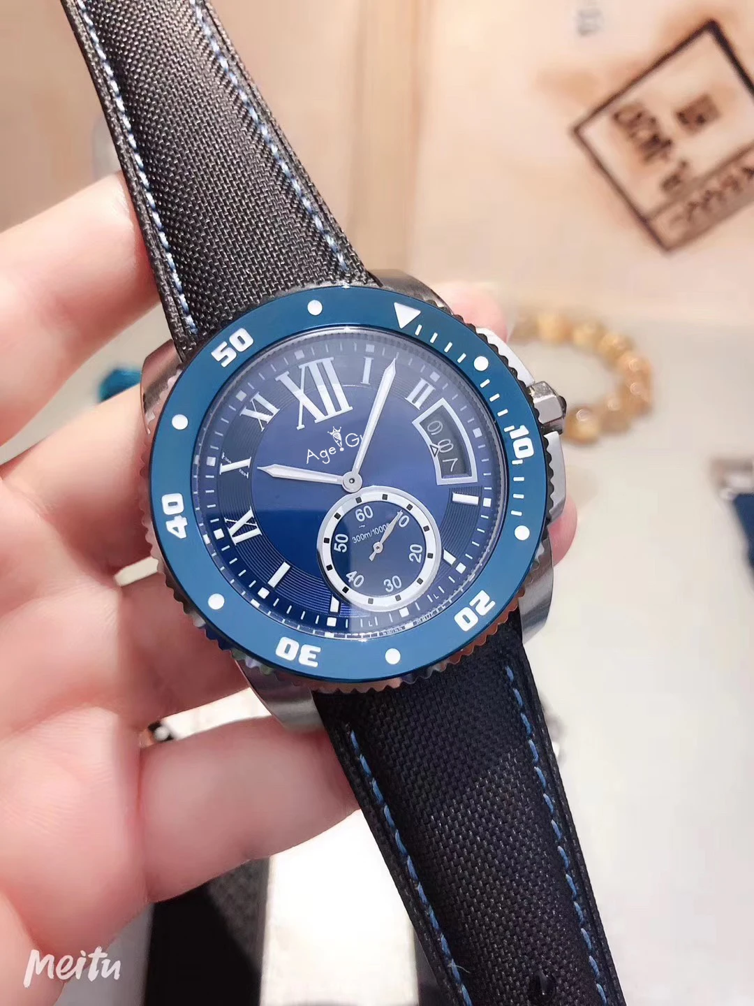 Canvas Blue Элитный бренд Для мужчин кварцевый хронограф Нержавеющая сталь Секундомер Резиновые цвет: черный, синий белый розовое золото сапфирово-холщовые часы AAA - Цвет: Canvas Blue