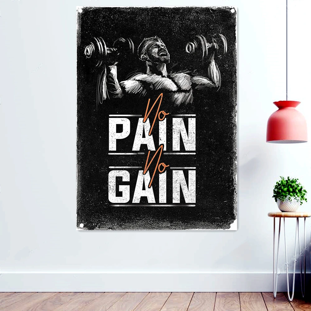 

"NO PAIN NO GAIN" Fitness Workout Motivational Poster Wallpaper Hanging Paintings Yoga Bodybuilding Sport Exercise Flag Banner