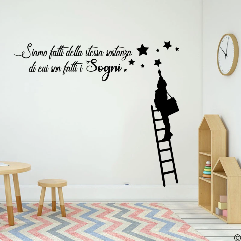 Italian Dream Wall Sticker Ladder Star Dreams Inspirational Quote Wall Decal Office Classroom Kids Room Bedroom Vinyl Home Decor