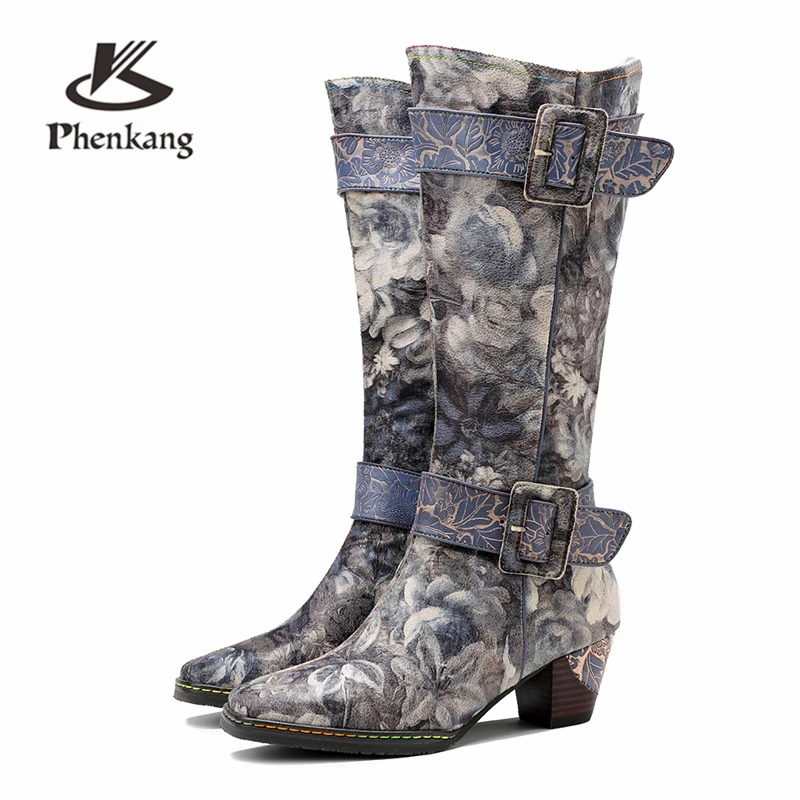 

Женские зимние ботильоны из натуральной кожи, мотоциклетные ботинки, кожаная обувь на толстом каблуке и коротком толстом каблуке, серые бот...