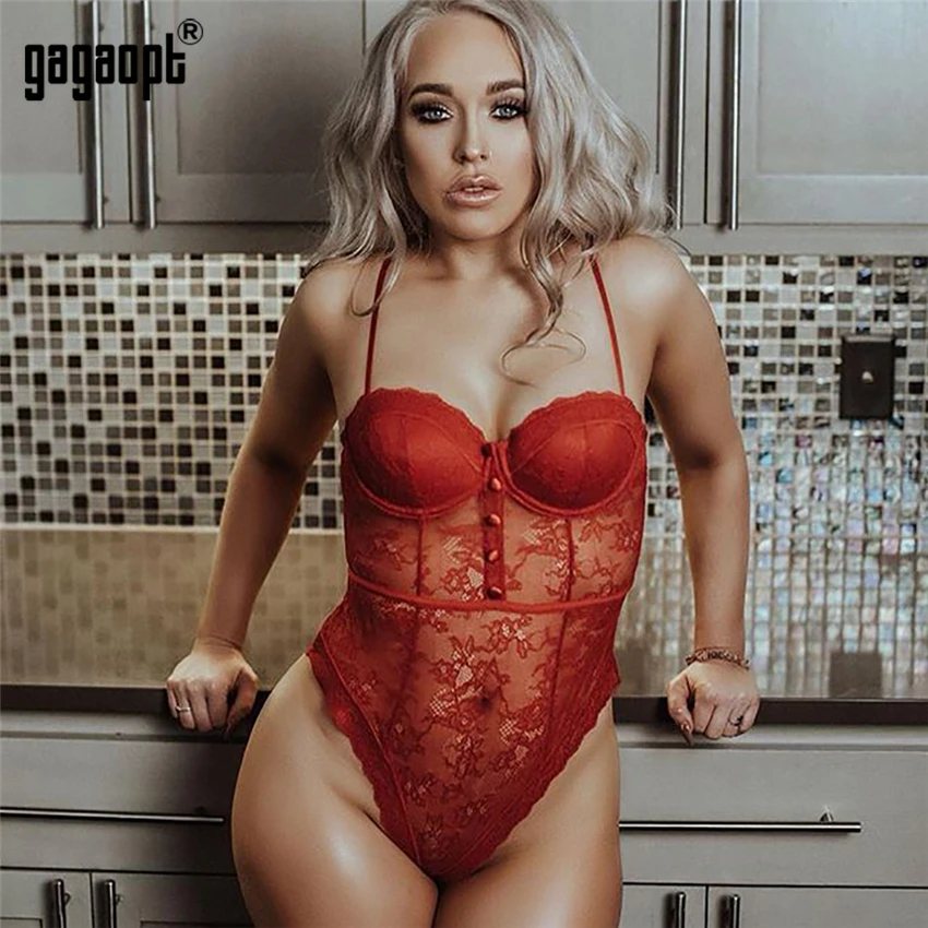 

Gagaopt Fashion Mesh Sheer Lace Bodysuit 2020 Summer Hollow Out Straps Bralette Bodysuits Teddy Streetwear Women Tops Chic