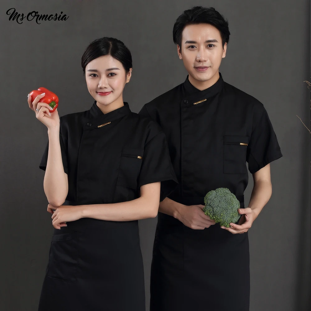 

Унисекс кухонная Униформа шеф-повара, хлебобулочная пищевая служба, дышащий жакет с коротким рукавом и скошенным воротником для шеф-повара