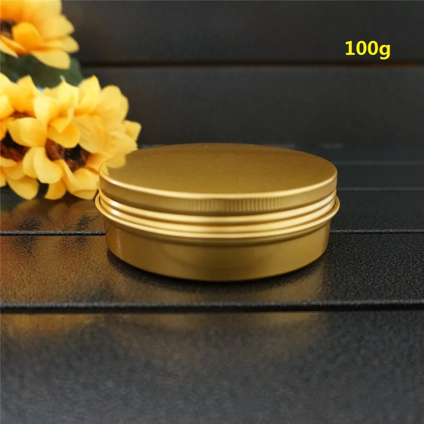 

100g 82*29mm gold empty round aluminum box metal tin cans 100ml cosmetic cream containers DIY refillable jar tea Aluminum Pot