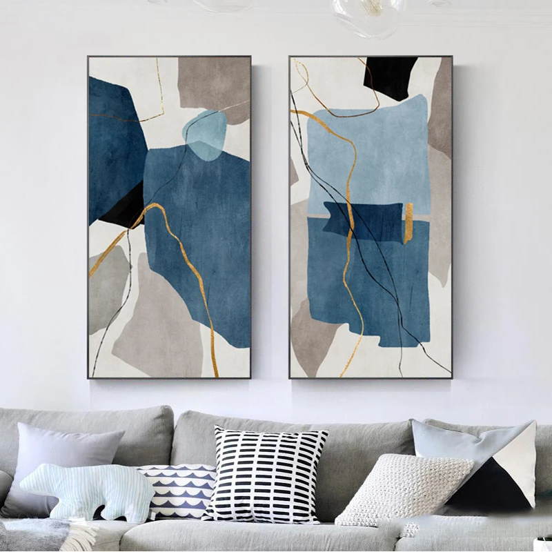 

Blue Abstract Line Art Canvas Prints Modern Home Decor Scandinavian Nordic Posters Wall Art Pictures for Living Room Color Block