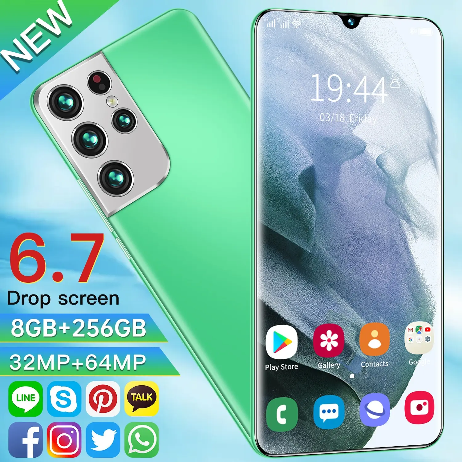 

S21 Pro+ 6.7 Inch 6000mah Double Sim+micro Sd Global Smart Phone 5g Lte Tracks 8gb+256gb Face Unlock Andriod Cell Phone