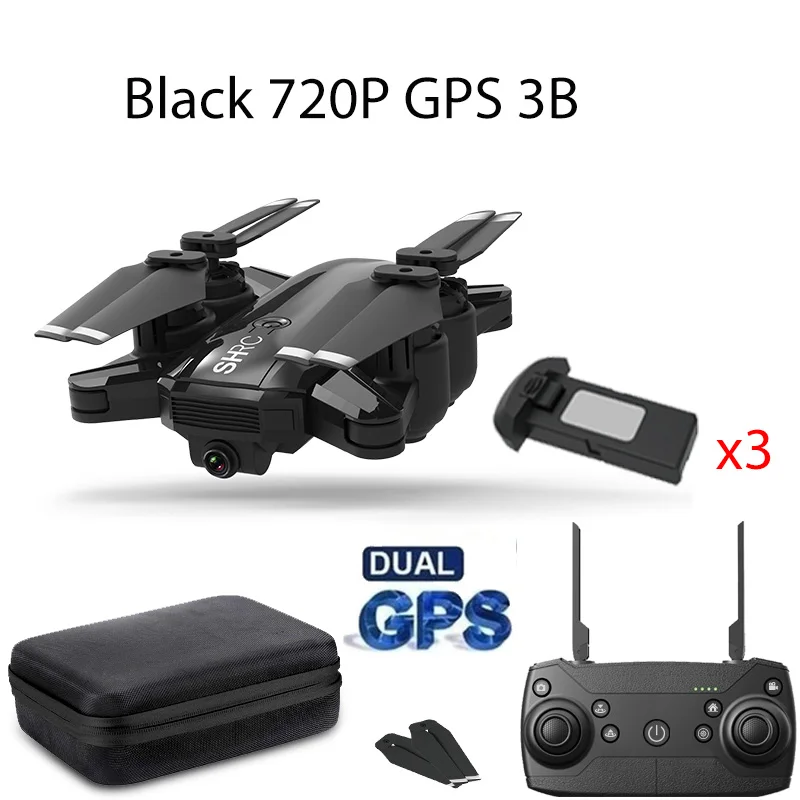 Black 720P GPS 3B H1 Дрон GPS 5G с камерой Wi-Fi HD PFV зарядное устройство для квадрокоптера один ключ возврата следуют за мной дроны профессиональные игрушки для детей - Цвет: Black 720P GPS 3B