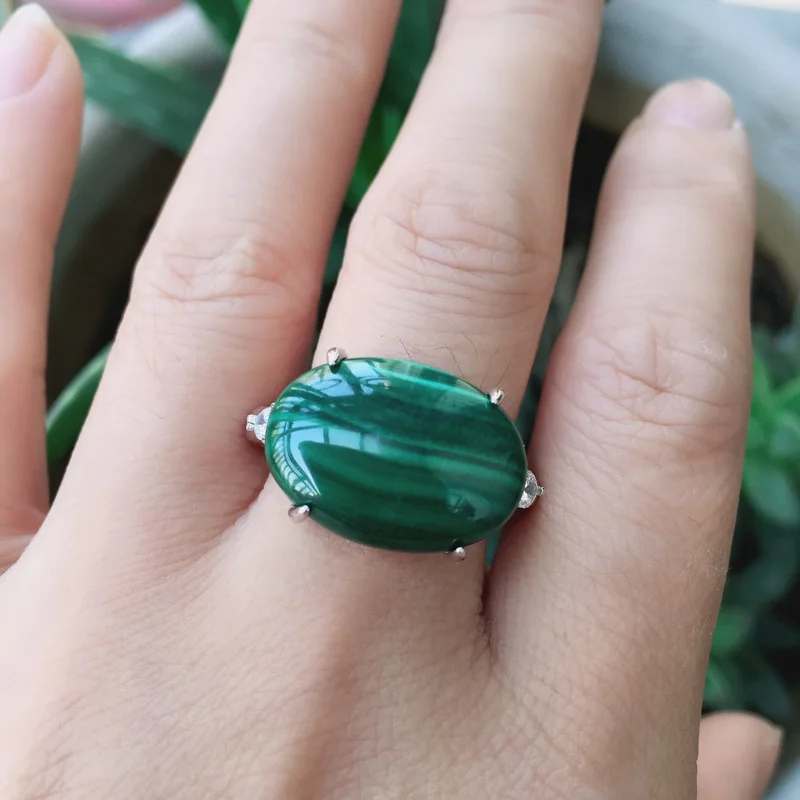 CSJ Регулируемые кольца из натурального малахита красное 925 пробы серебро