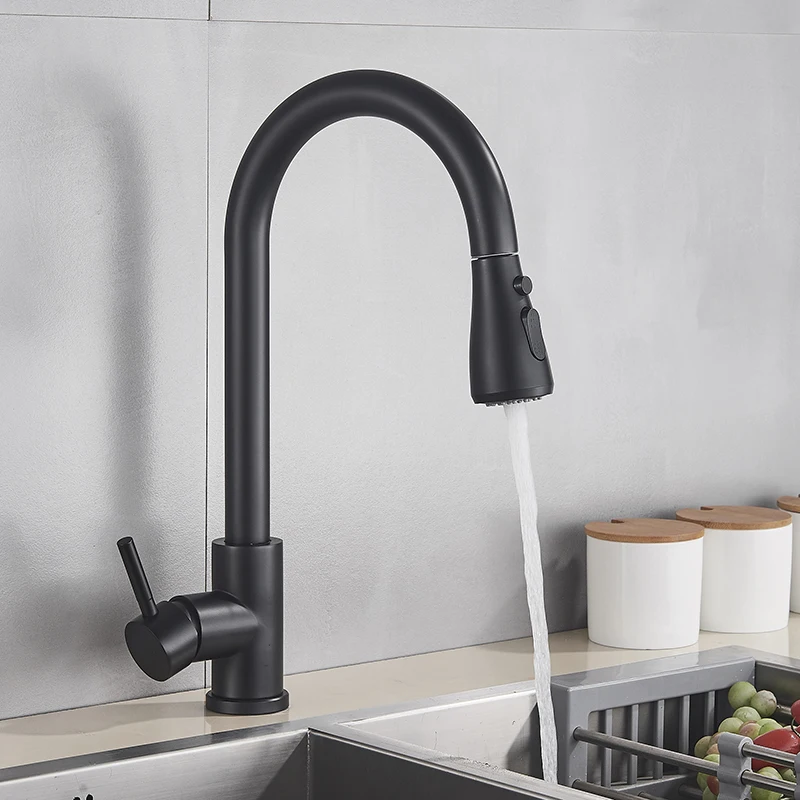 

Free Shipping Black Pull Out Kitchen Sink Faucet Deck Mounted Stream Sprayer Kitchen Mixer Tap Bathroom Kitchen Hot Cold Tap