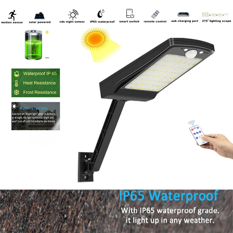 

56 LED Solar garden solar lights Lamps Outdoor Sun Power flood Lights IP65 PIR Motion Sensor Solar Wall Street L