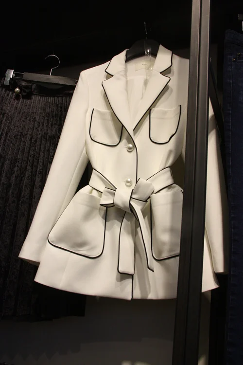 

Vintage Elegant Women Suit Jacket With Belt Pockets Designers Ladies OL Work Retro Fashion Blazer Top Outwear Female