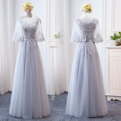 MNZ-9858Z# платье подружки невесты новые зимние рождественские платья средней длины с длинными рукавами г. Бледно-лиловый на шнуровке для девочек - Цвет: 817C