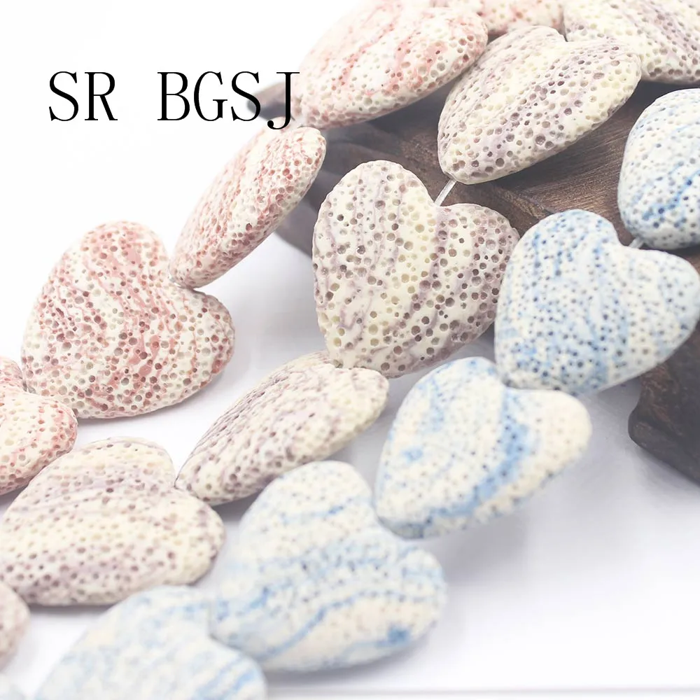 

Free Shipping 25mm 30mm Large Heart Shape Band Stripe Natural Stone Lava Loose DIY Beads 15"